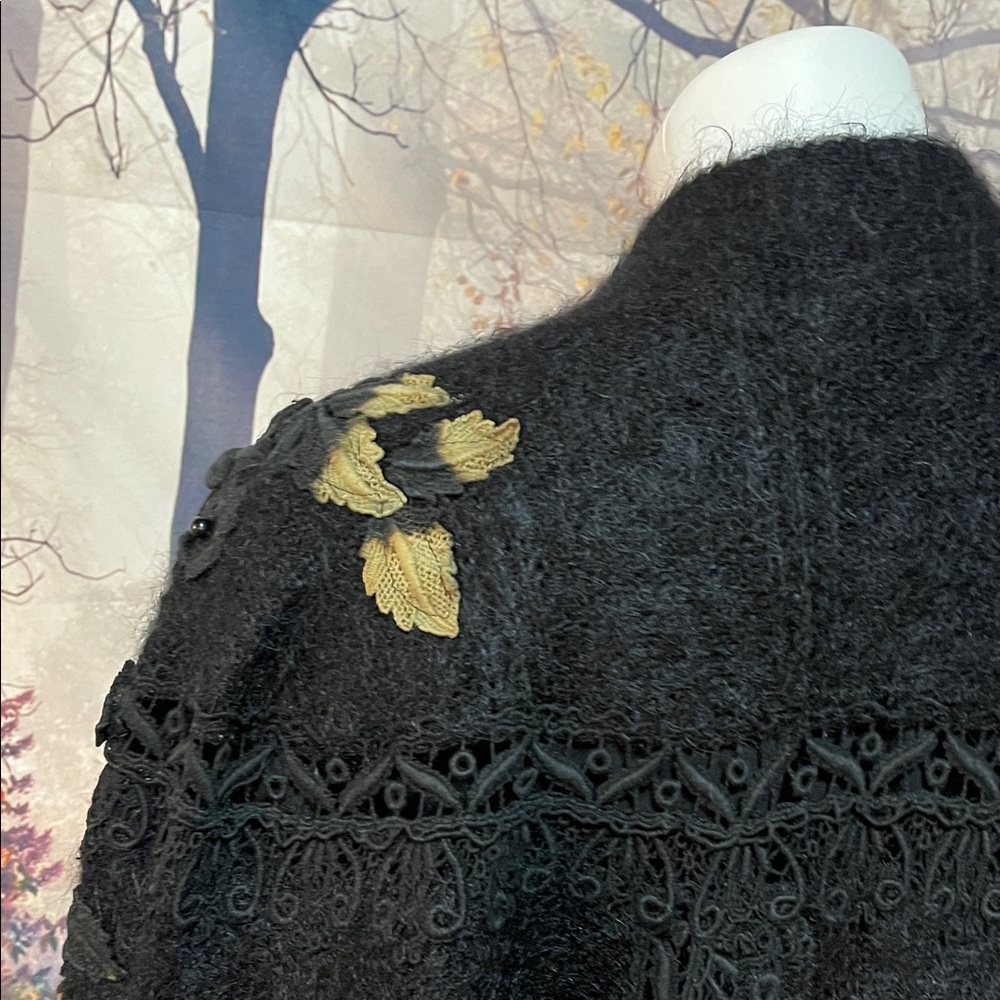 Vintage Rose Song Lined Wool Appliqué Jacket Sweater – Black Floral Beaded - Picture 11 of 17